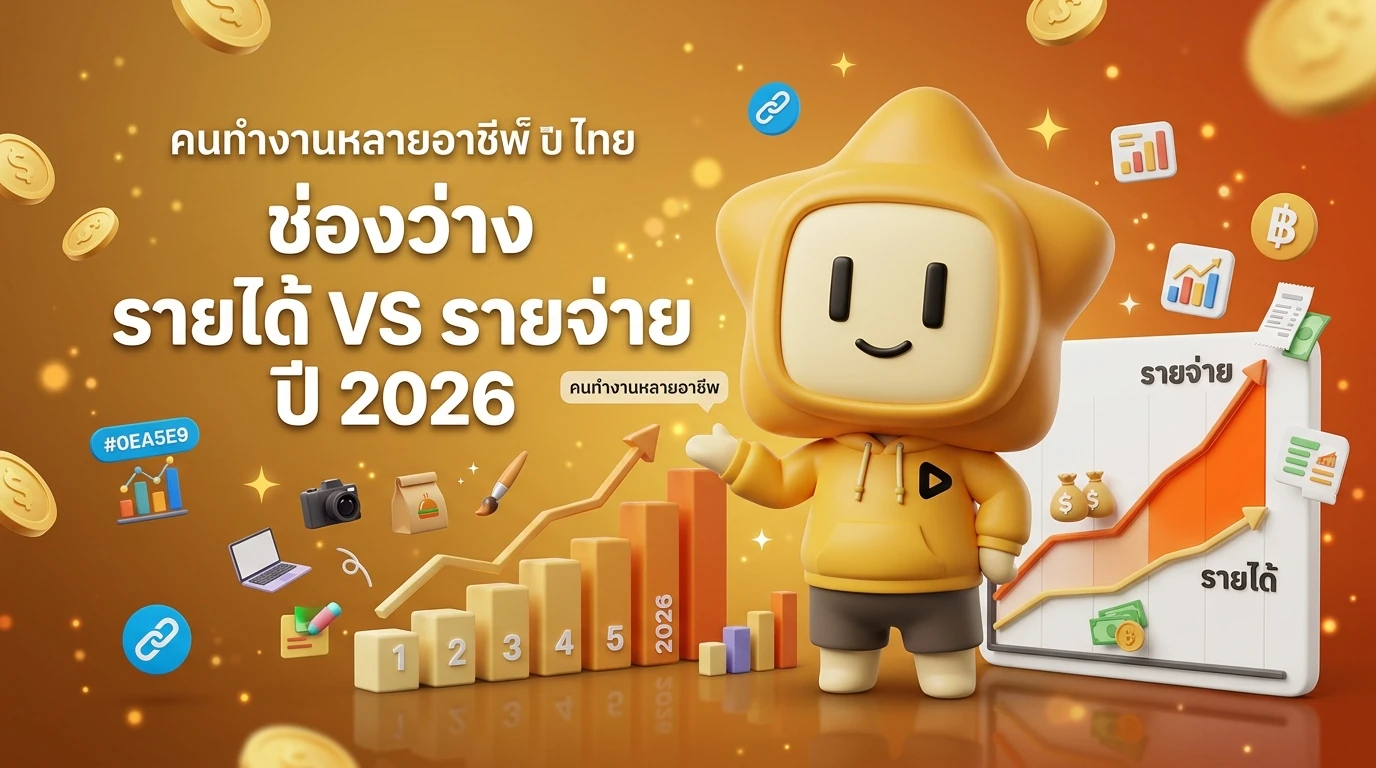 Infographic showing the rise of Multi-jobbers in Thailand and the gap between income vs expenses in 2026