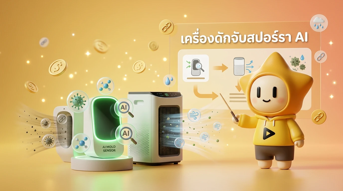 Infographic explaining how AI Mold Spore Detector works to clean indoor air during rainy season