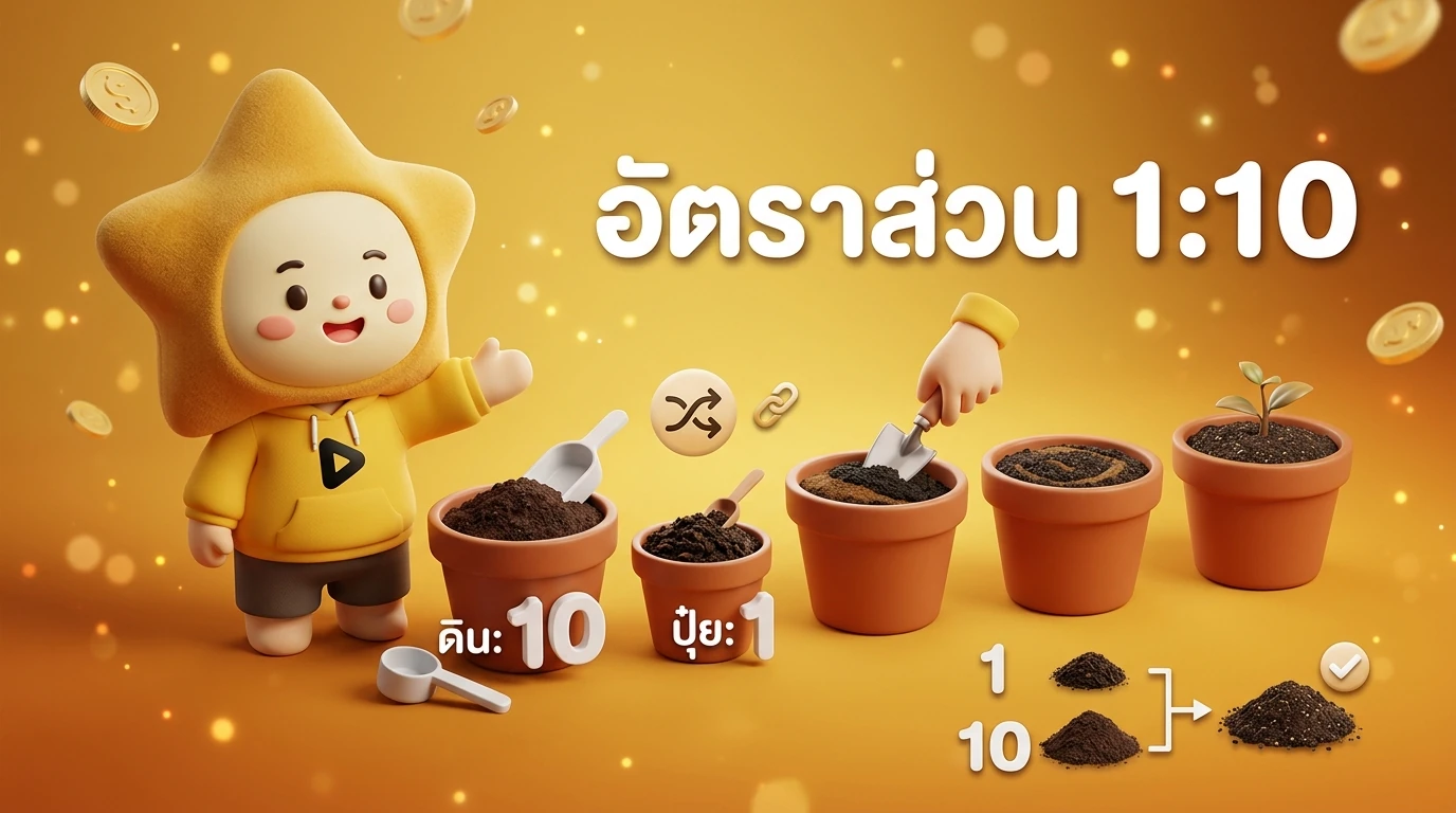 Step-by-step photos showing how to mix the organic output with soil at a 1:10 ratio