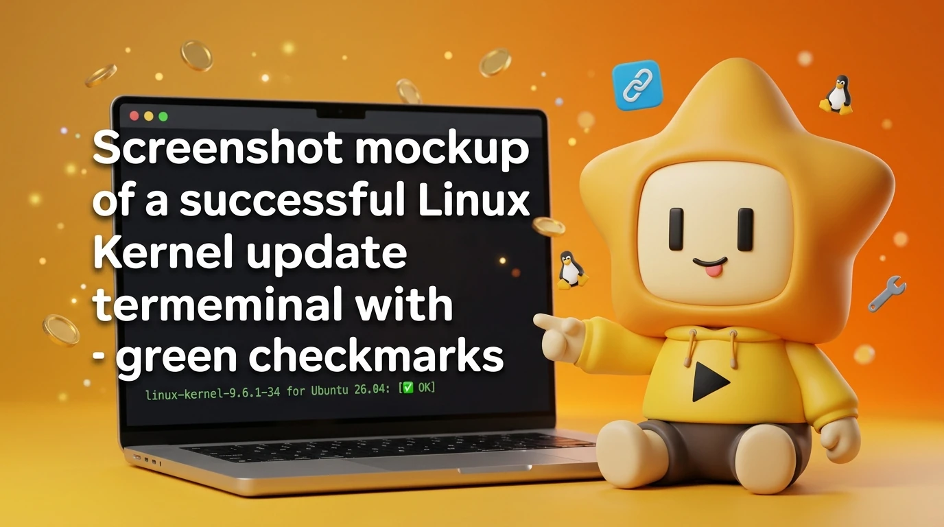 Screenshot mockup of a successful Linux Kernel update terminal with green checkmarks