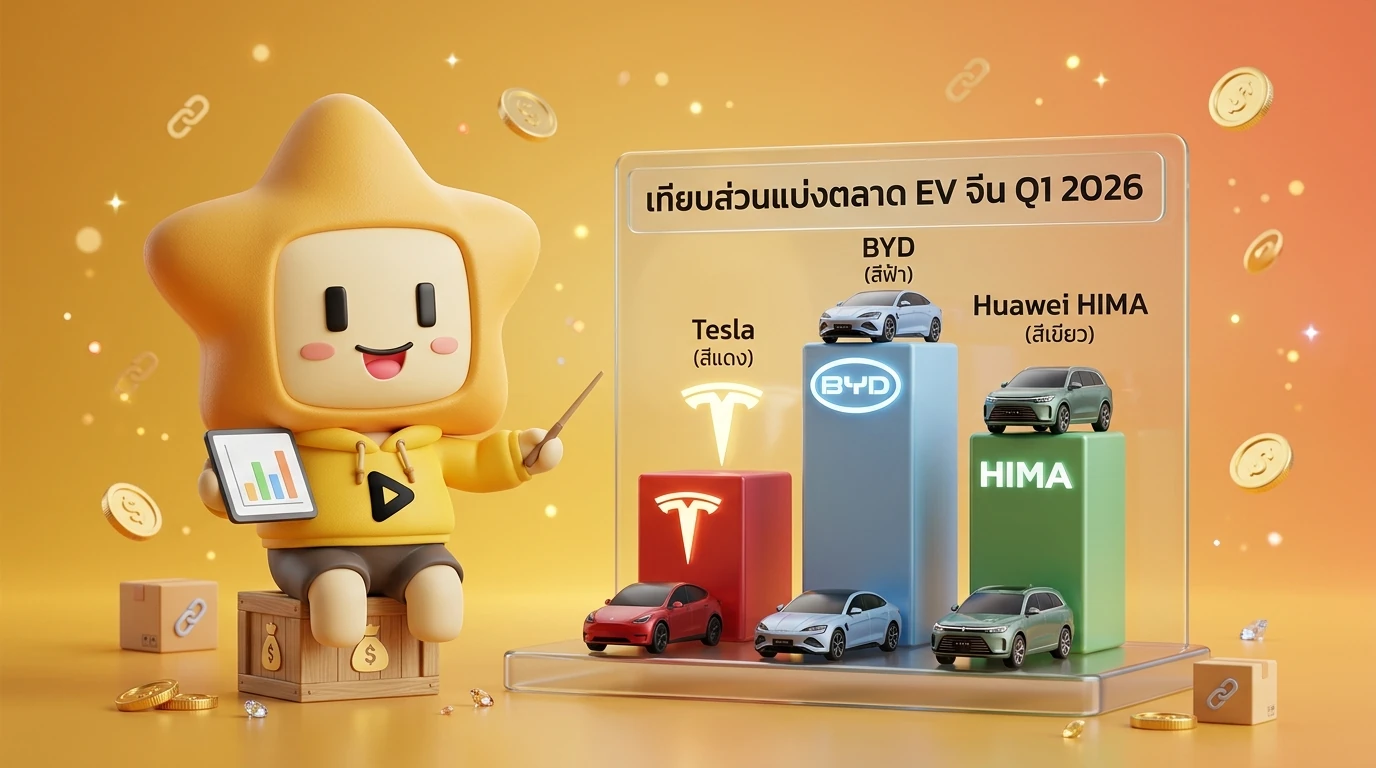 Infographic comparing China's EV market share in Q1 2026, showing Tesla, BYD, and Huawei's HIMA partners