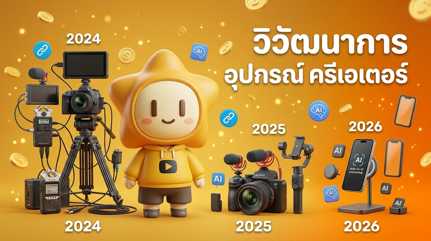 Infographic showing the evolution of creator gear from 2024 to 2026 focusing on AI integration and vertical-first design
