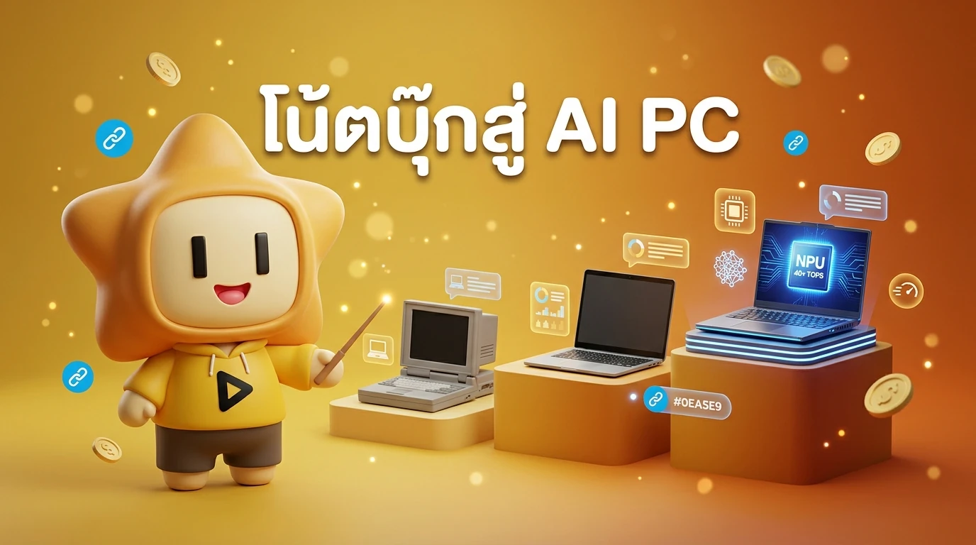 Infographic showing the evolution of laptops from standard PC to AI PC with NPU 40+ TOPS