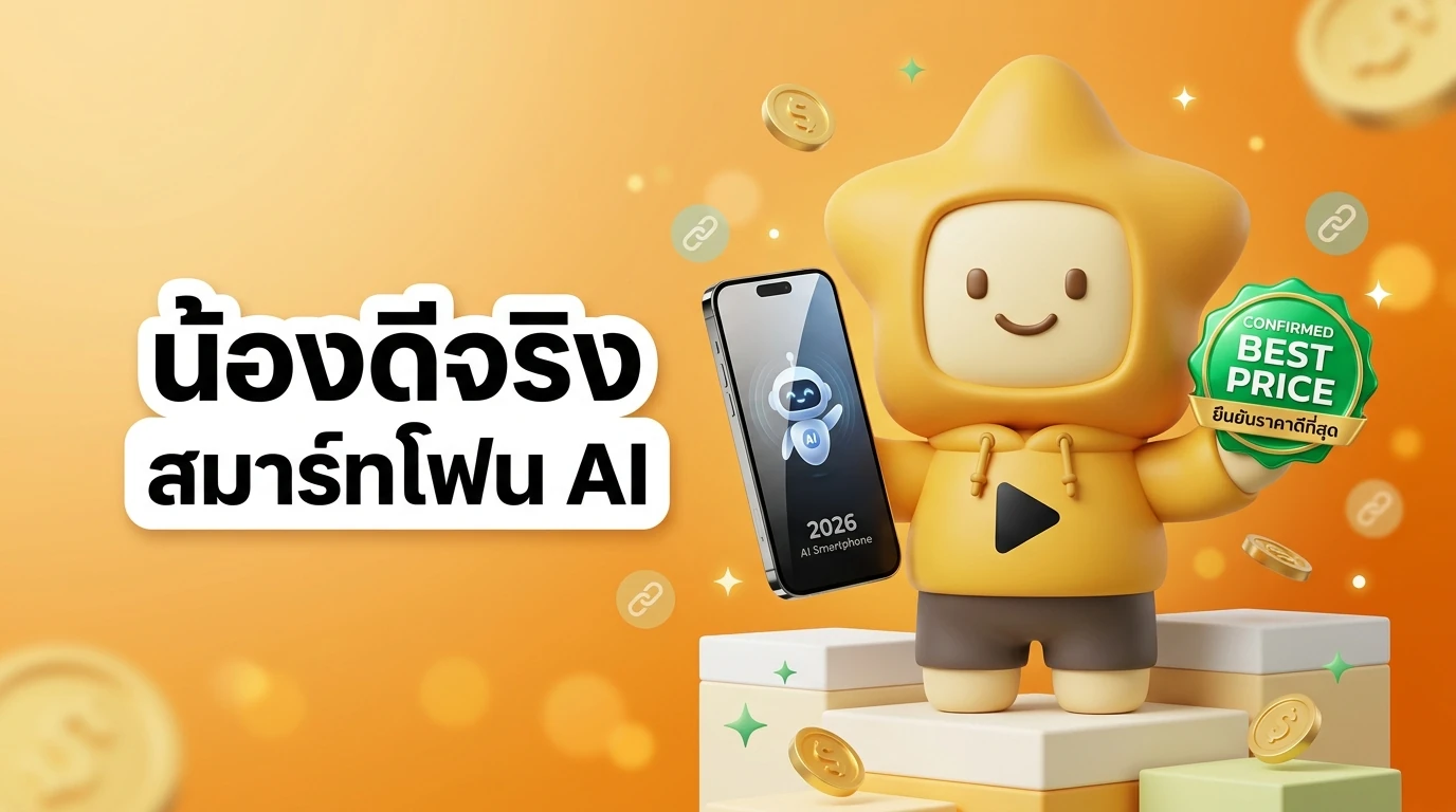 Nong Dee Jing mascot smiling and holding a 2026 AI smartphone