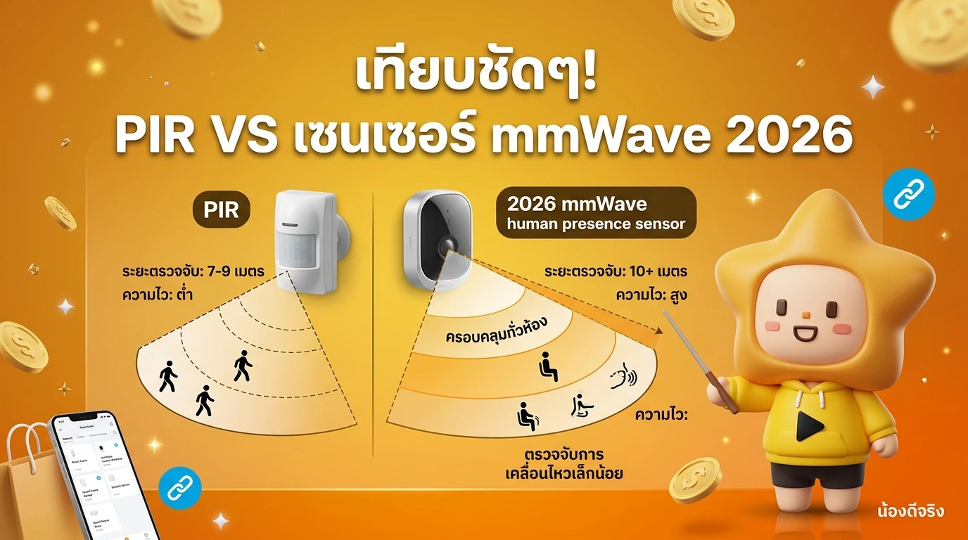Infographic comparing traditional PIR motion sensors vs. 2026 mmWave human presence sensors, showing the detection range and sensitivity.