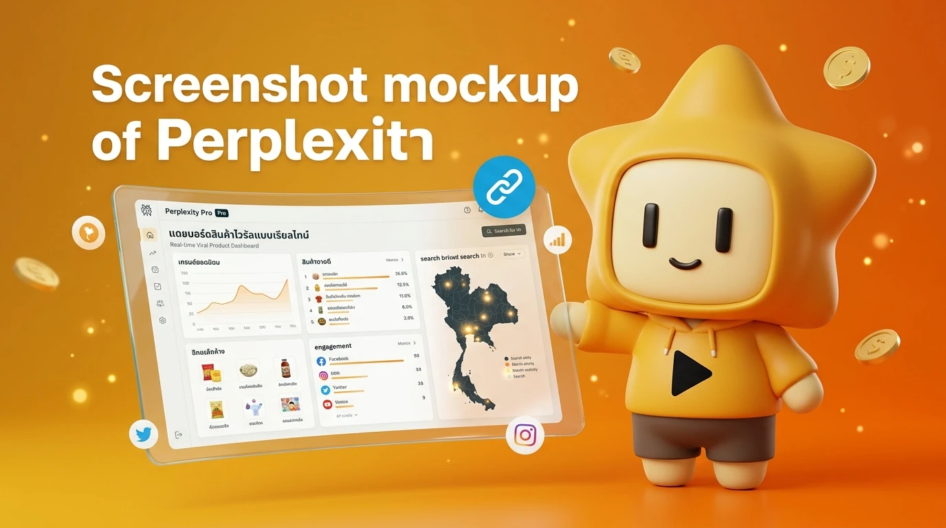 Screenshot mockup of Perplexity Pro showing a real-time viral product dashboard for Thailand market