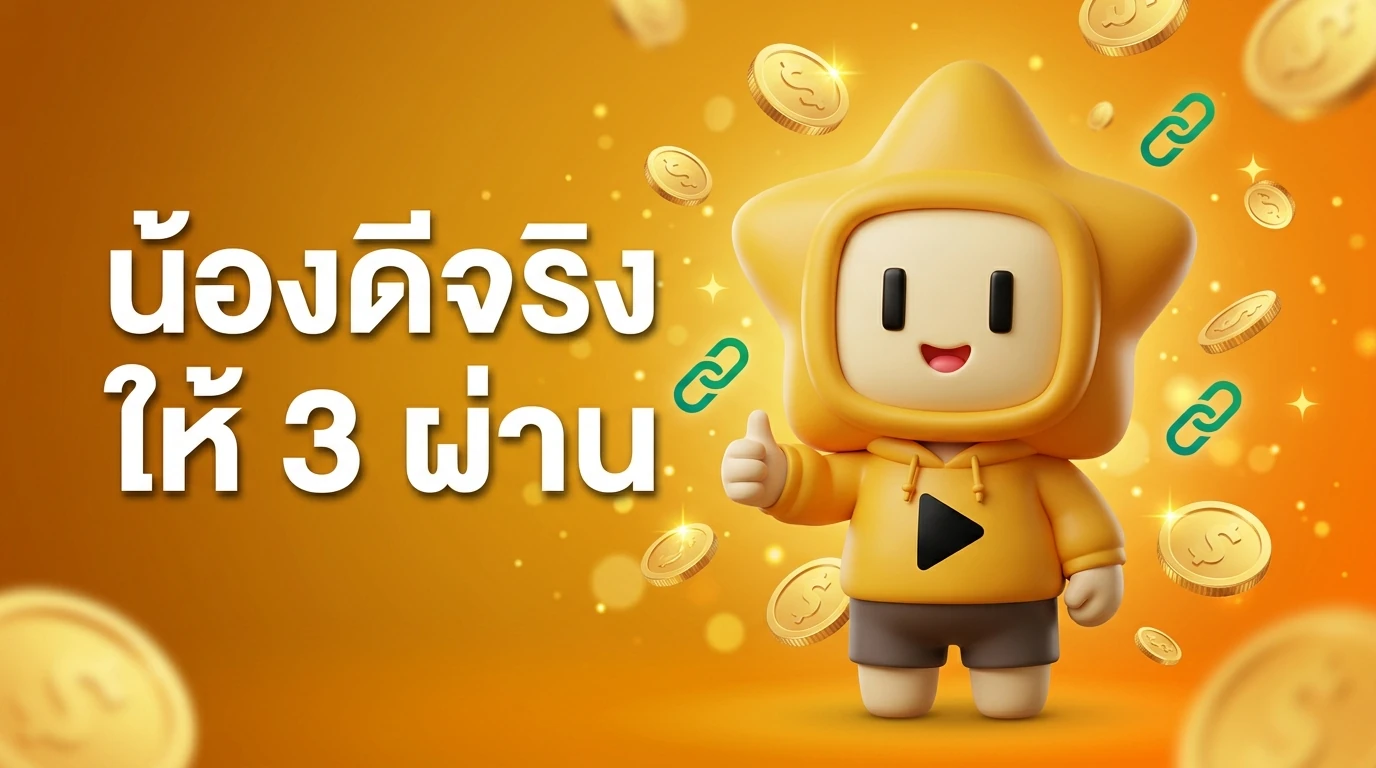 Nong Dee Jing mascot giving a thumbs up with a 3D coin background