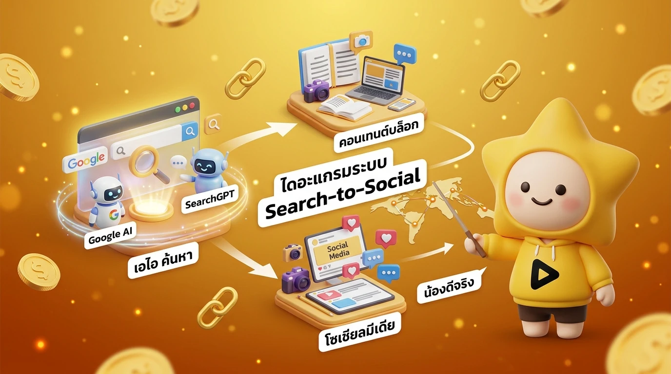 Diagram of "Search-to-Social" ecosystem showing how blog content, social media, and AI Search work together