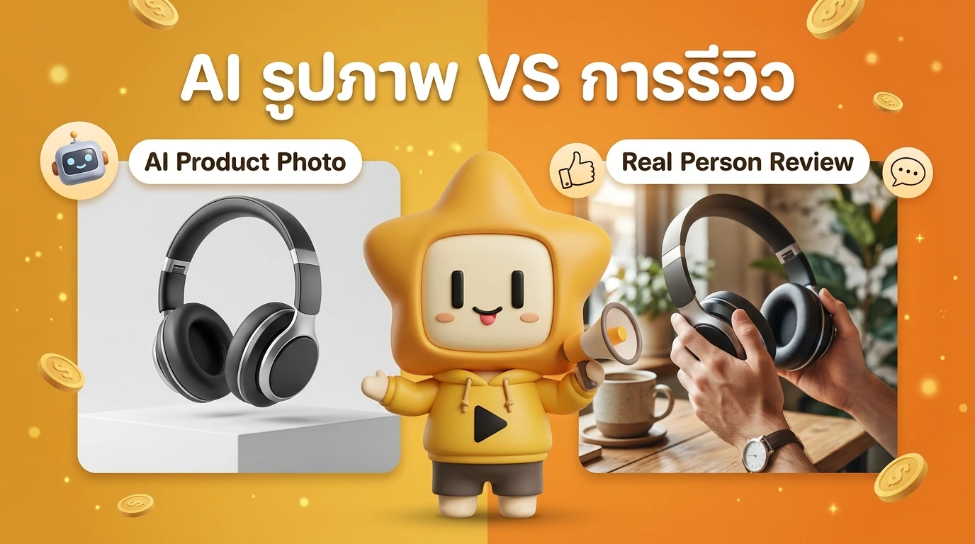 Split screen photo showing a generic AI product photo vs. a real person holding and using the product in a real-life setting