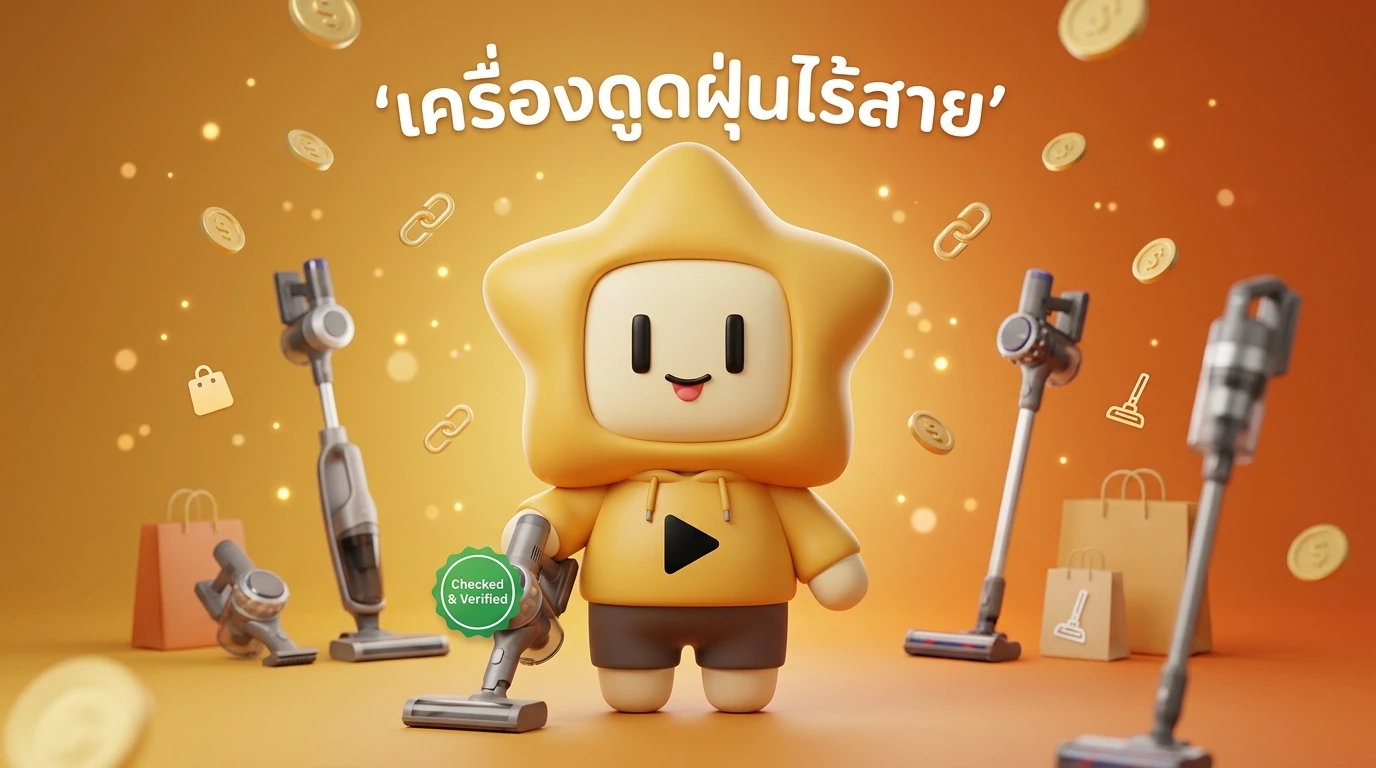 Mascot "Nong Dee Jing" holding a mini vacuum cleaner with a big smile and a "Checked & Verified" badge