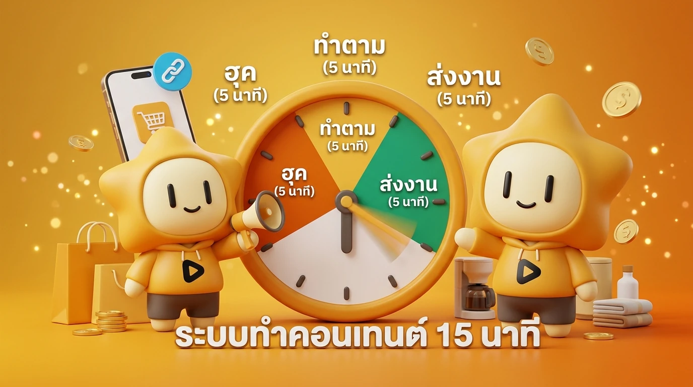 A 15-minute countdown timer split into three 5-minute sections: Hook, Action, and Delivery