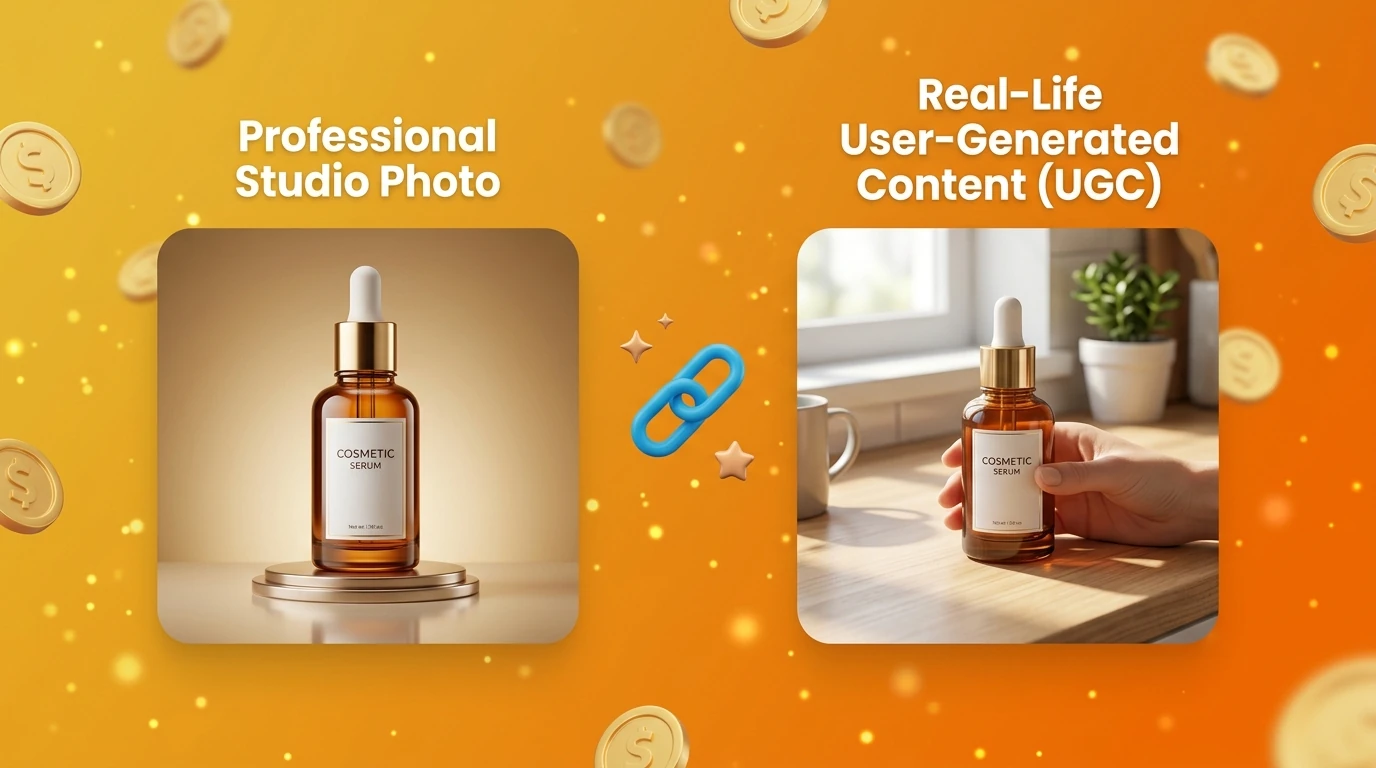 Comparison of a professional studio photo vs. a real-life user-generated content UGC photo of the same product