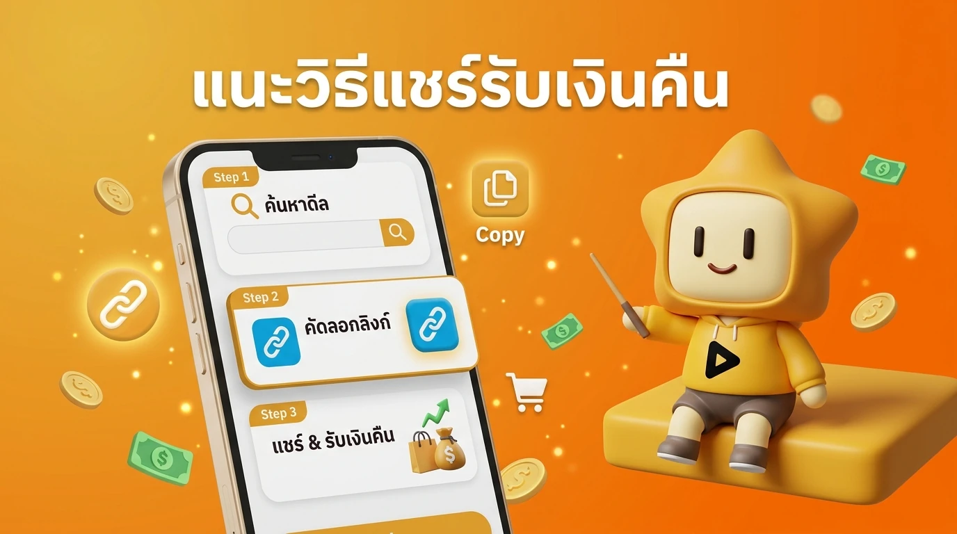 Step-by-step mobile screenshot showing how to use the Deejing Affiliate app to find deals and earn cashback