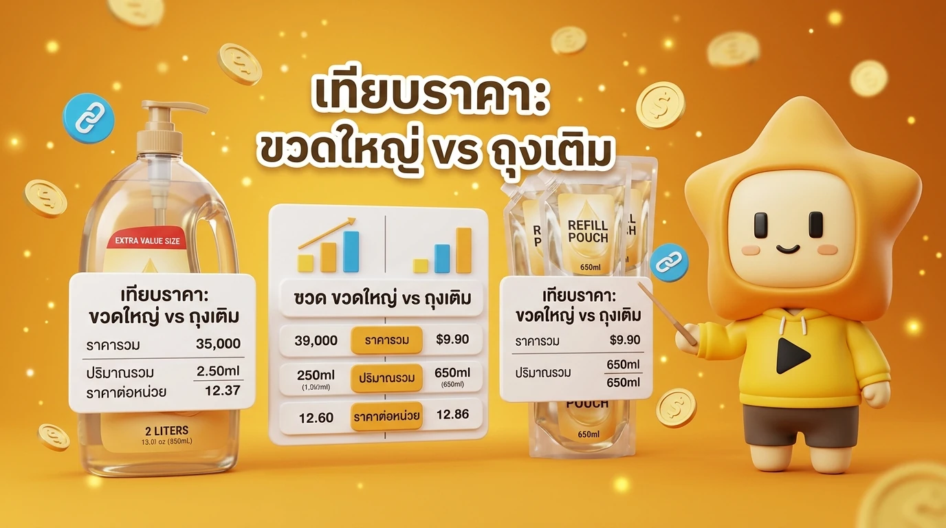 A comparison table or infographic showing how to calculate unit price between a large bottle vs. multiple refill pouches